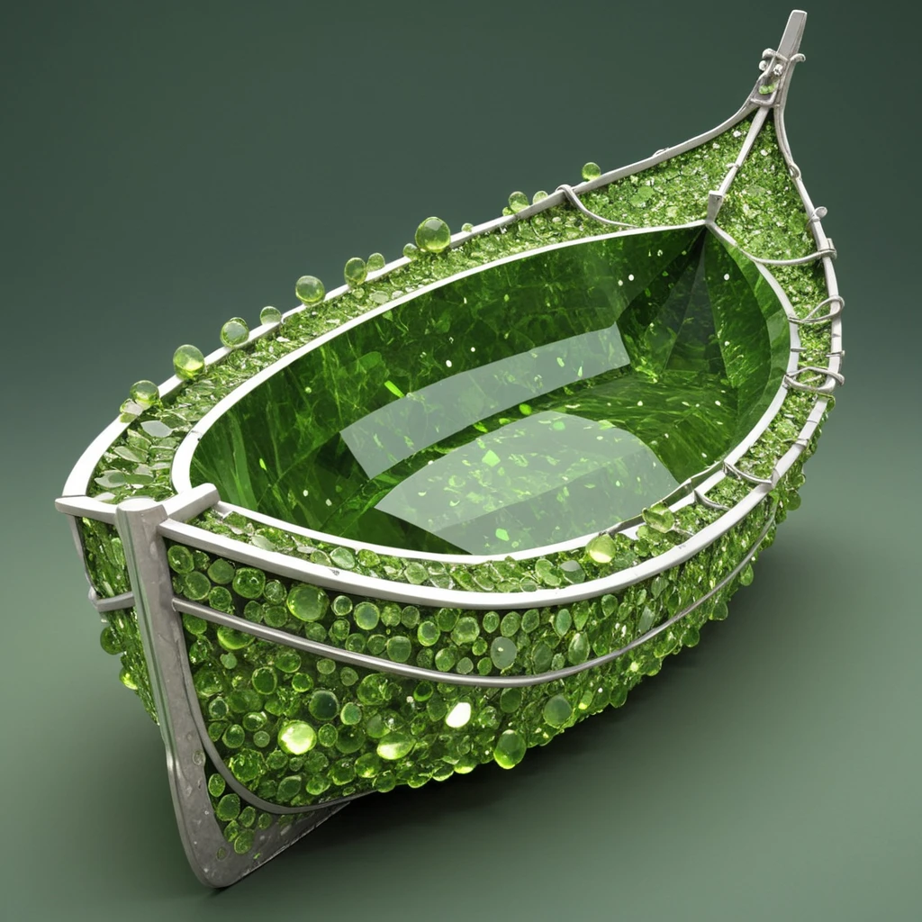 boat, made out of hud_per1d0t_wrld, green gem, glittering, fantastical, whimsical, <lora:peridot:0.7>