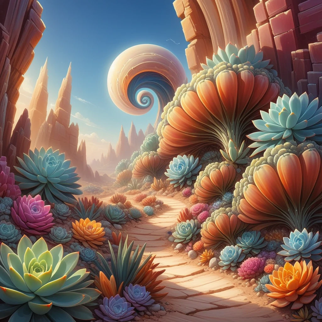 fractalart, a desert garden with colorful succulents