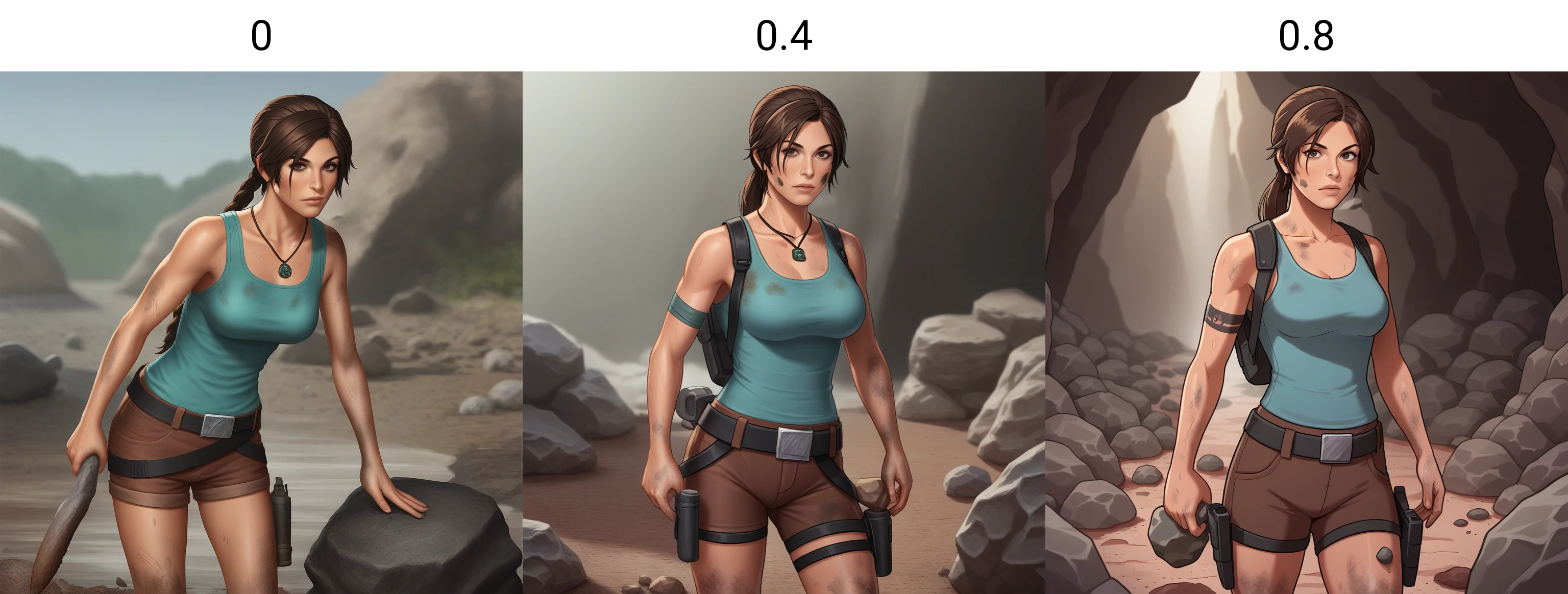 score_9, score_8_up, score_7_up, score_6_up, score_5_up, score_4_up, zPDXL2,source_anime,rating_questionable, 1girl, cowboy shot, lara croft, looking at viewer, ponytail, tanktop, boulder, dark, underground, dirt, rock ,stone, <lora:Underground_Cave:0> cav3,