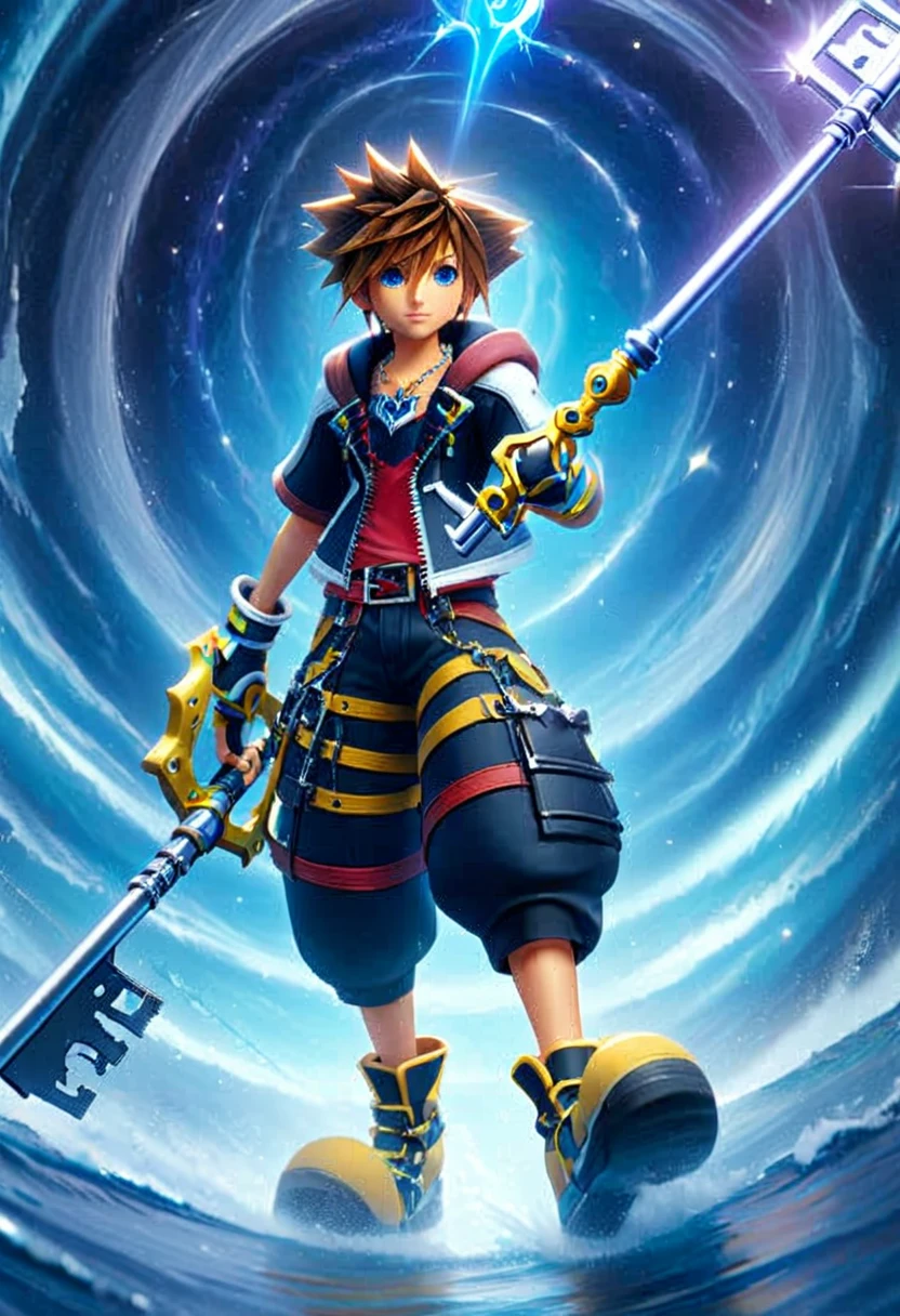 sorakh, keyblade, 1boy, standing in a vortex of magic