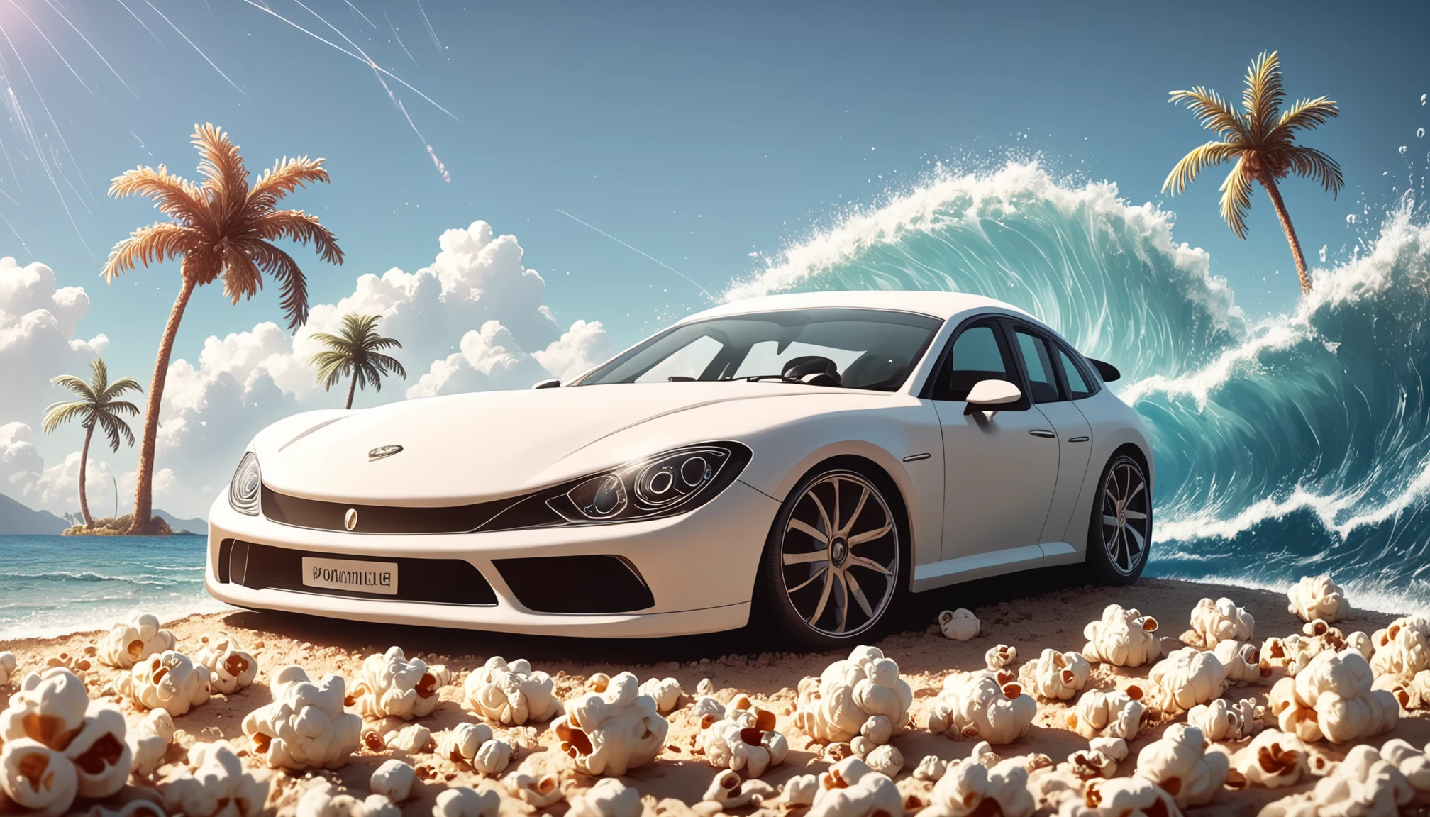 score_9, score_8_up, score_7_up, score_6_up, score_5_up, score_4_up,  
source:photo, Popcorn,
a porsche sports car made of popcorn at a beautyfull beach landscape made of popcorn, ocean,waves, palm tree made of popcorn