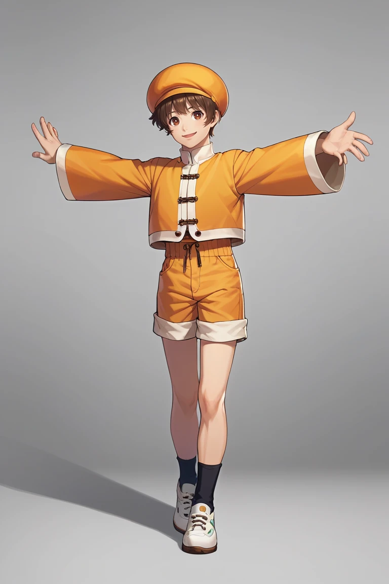 score_9, score_8_up, score_7_up, score_6_up, detailed, intricate details,best quality ,source_anime, cowboy shot,male focus,
bao, brown hair, brown eyes, yellow jacket, long sleeves, yellow shorts, yellow hat, solo, shorts, 1boy, male focus, smile, short hair, full body, socks, shoes, outstretched arms, black socks, white shoes<lora:EMS-423433-EMS:1.000000>