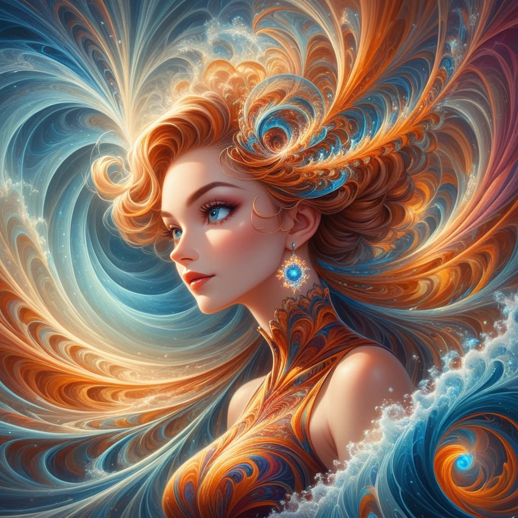 fractalart, 1woman, ocean waves