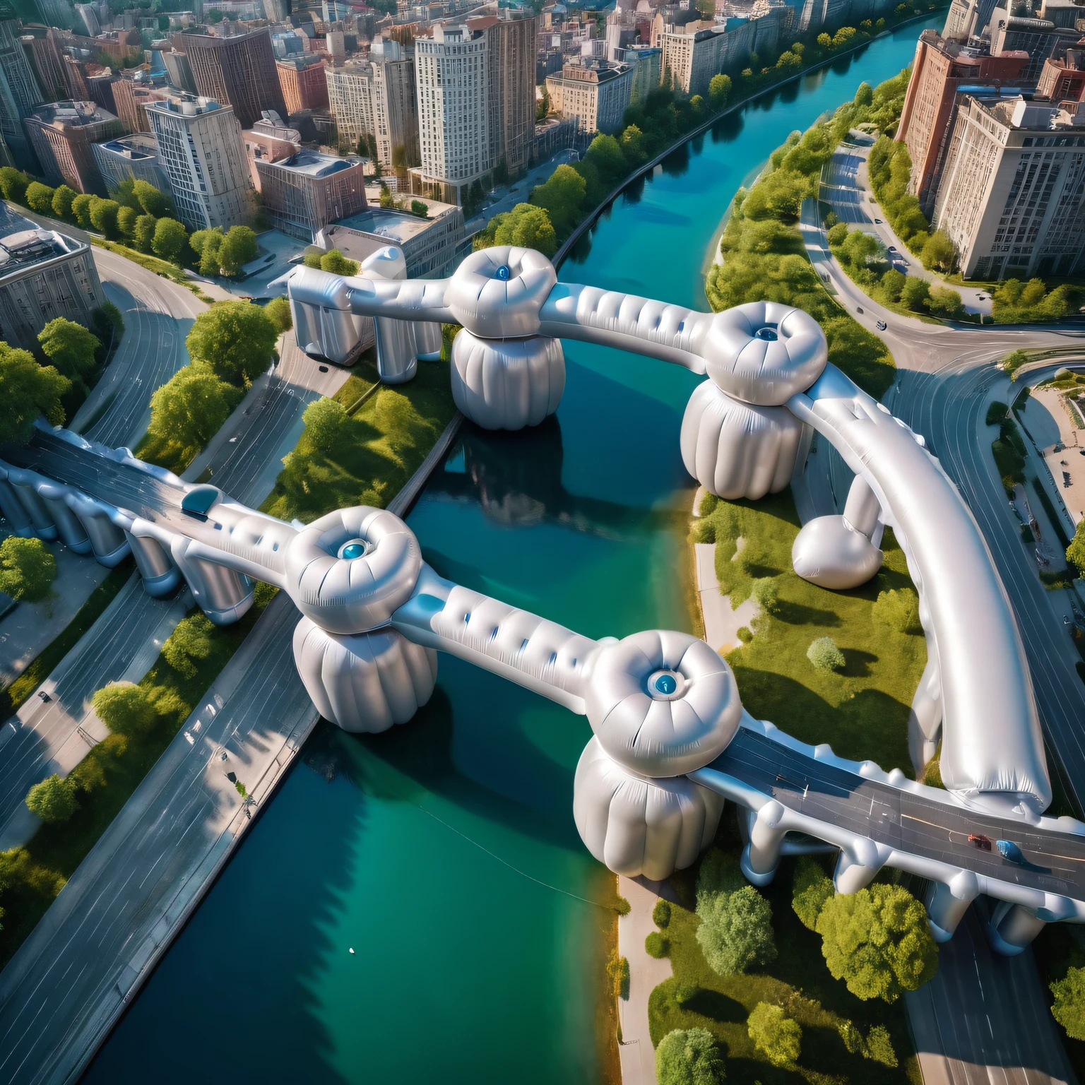 zynflatable, scenery, close-up, inflatable bridge, city, drone view, highly detailed, film grain, <lora:zy_Inflatable_World_Morph _v1:.7>