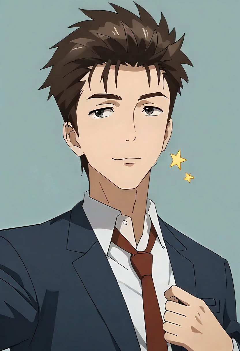 (score 9, score 8 up, score 7 up),((source anime, best quality, best aesthetic, perfect anatomy)),1boy,male focus,handsome detailed face,black eyes,blazer,collared shirt,slim body,skinny,necktie,solo,((Smug, Blowing, High-contrast light, stars, selfie, subject look up)),<lora:Shinich:1>,shinichi,<lora:Smooth Anime 2 Style SDXL_LoRA_Pony Diffusion V6 XL:1>,<lora:aesthetic_anime_v1s:1>,