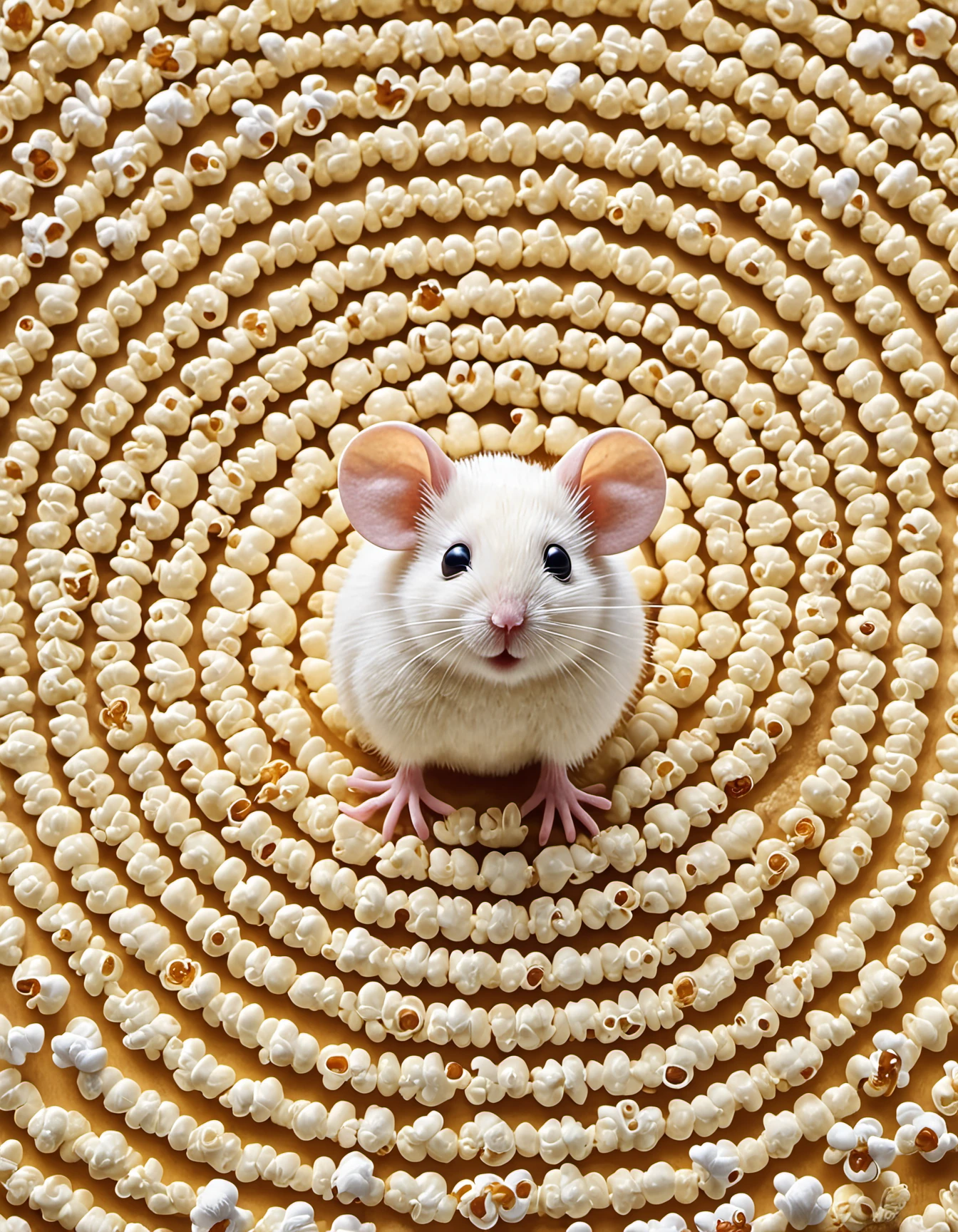 Popcorn,A popcorn maze with a tiny mouse navigating through it