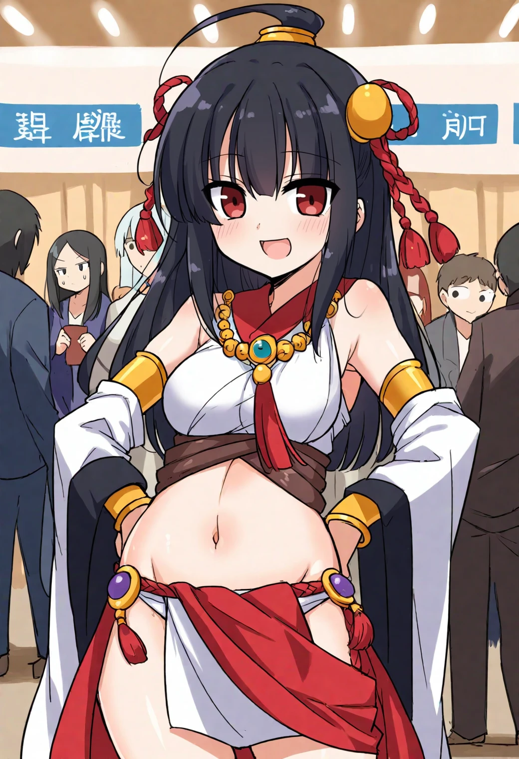 (art by piyodesu:1.1), (art by sakura ani:0.05), female, Loincloth, black hair, in a convention,