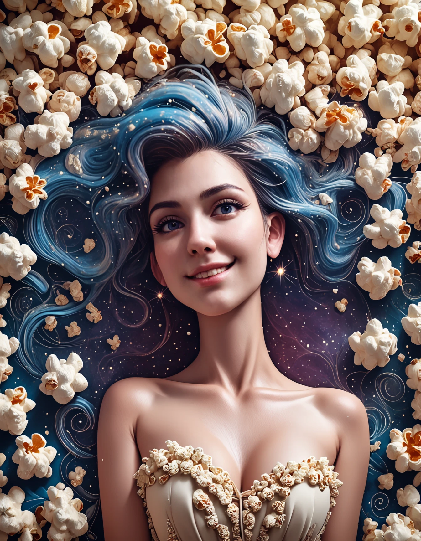 score_9, score_8_up, score_7_up, score_6_up, score_5_up, score_4_up,  
source:photo, Popcorn,
1girl naked laying on a popcorn cloud, raining popcorn, blue galaxy sky, popcorn clouds, amrs behind her back, seductive smile,