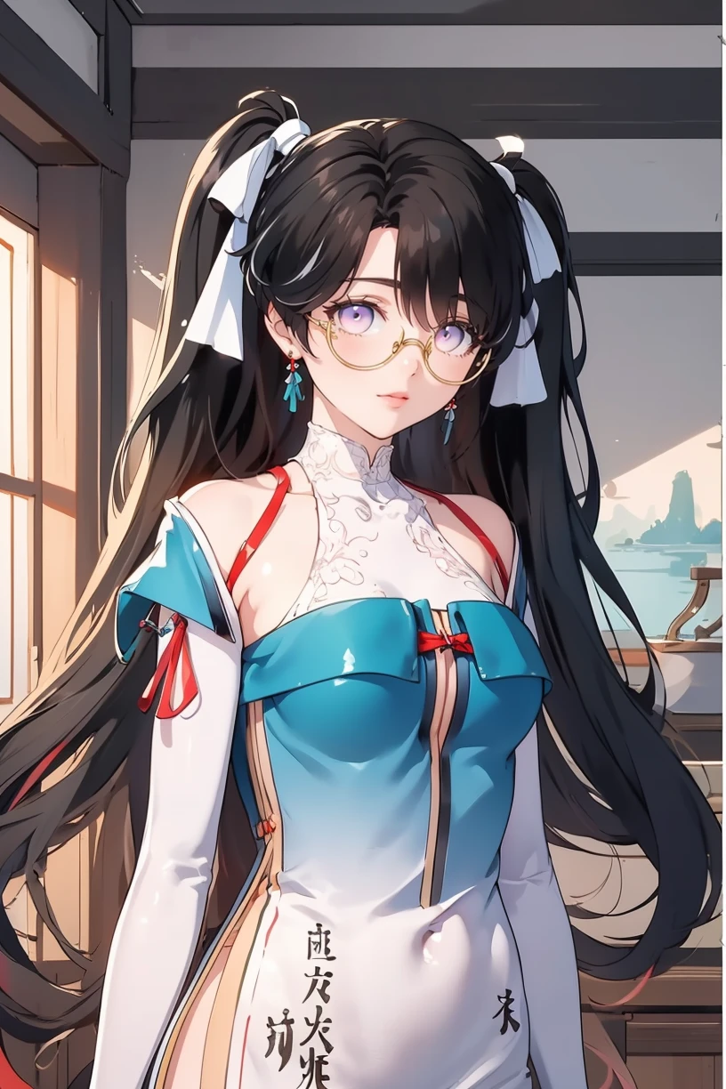 (masterpiece, best quality,masterpiece,illustration,),
very long hair,indoors,upper body,
<lora:Zhezhi:0.9>,Zhezhi,twintails,chinese clothes,white pantyhose,multicolored hair,glasses,