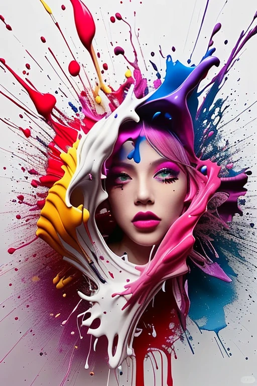 1girl,solo,rainbow hair,long hair,lips,multicolored hair,looking at viewer,eyeshadow,colorful,eyelashes,artist name,lipstick,pink lips,nose,paint splatter,,<lora:Dream color:0.8>