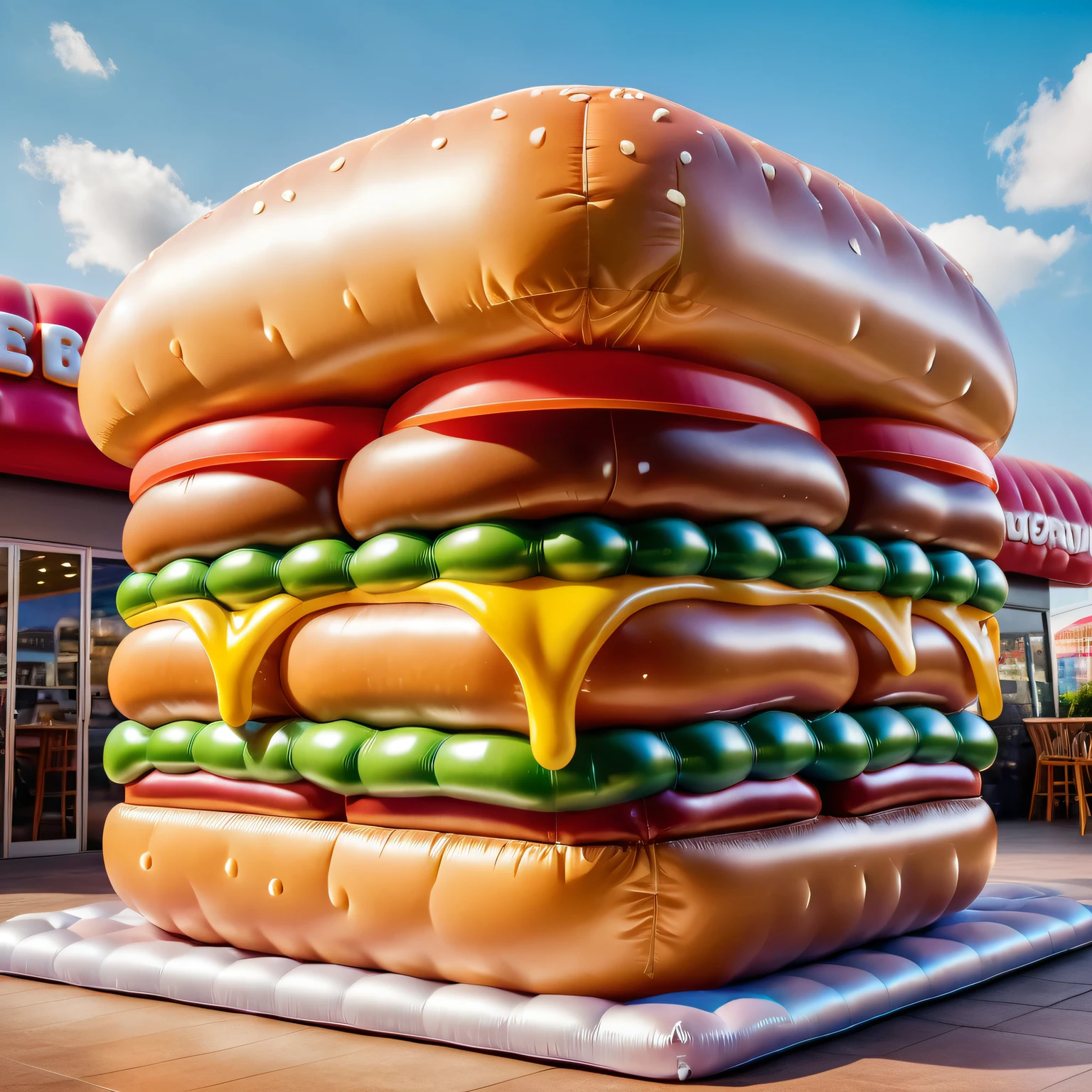 zynflatable, scenery, close-up, restaurant, inflatable burger, highly detailed, film grain, <lora:zy_Inflatable_World_Morph _v1:.7>