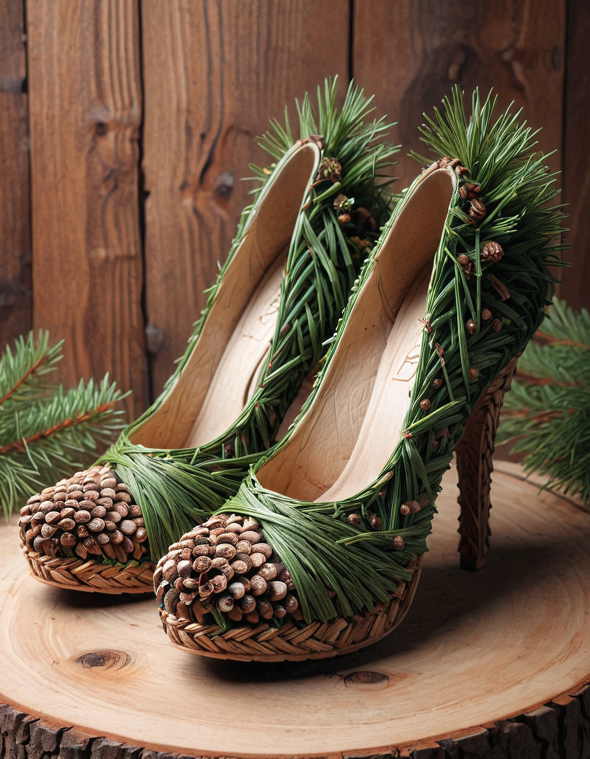 high heels made of pines and needles