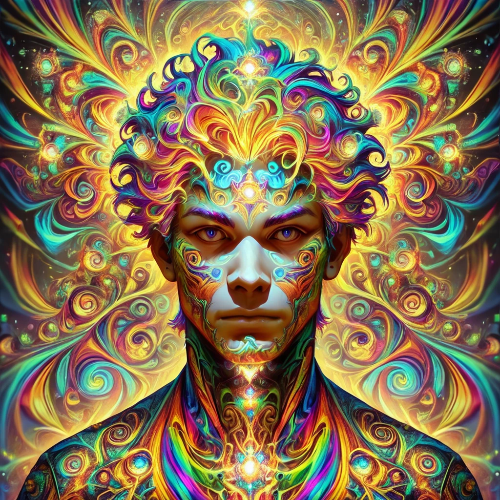 masterpiece,score_9,score_8_up,score_7_up,
psychedelicdream, 1boy,solo,portrait, colorful,glow,
, <lora:PsychedelicDream-pony-8:0.8>,