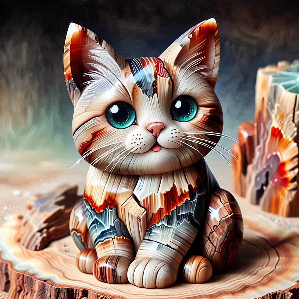 Petrified Wood, an cute cat, cartoon