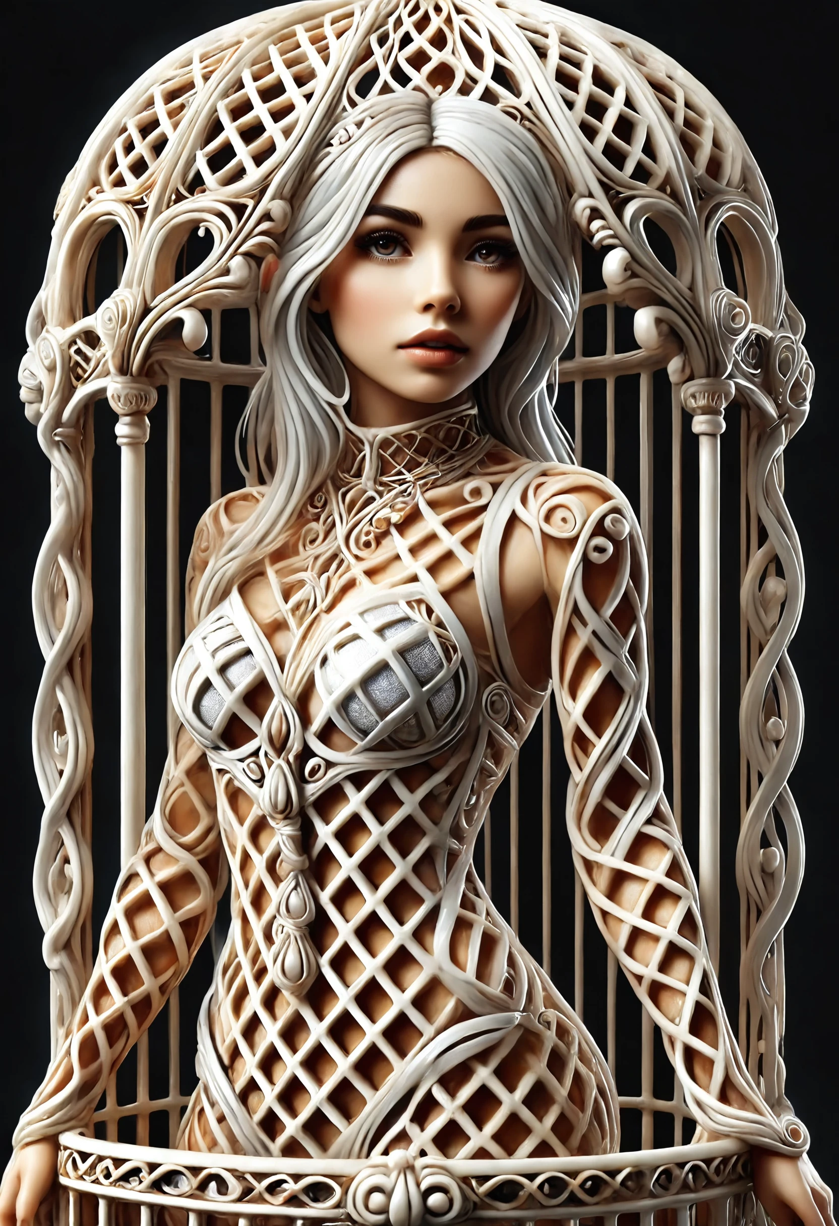 woman stylized as a silver metal cage, macrame
<lora:dvr-wffl:1> dvr-wffl