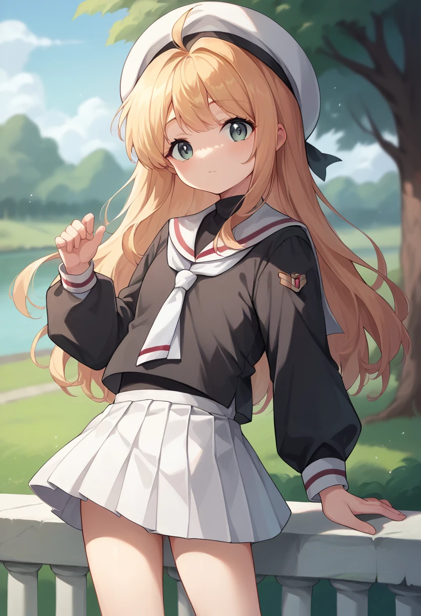 score_9, score_8_up, score_7_up, source_anime, masterpiece, 1girl, ct_c4ptor, long hair, black serafuku, white necktie, white sailor collar, white skirt, mini skirt, white beret, looking at viewer, outdoors, depth of field, <lora:Cardcaptor_Sakura_Clothing_Lora_ct:1>