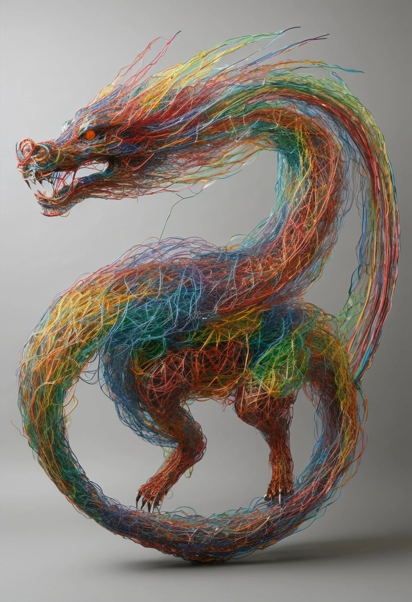 (((A fabulous dragon made of multicolored wires)))