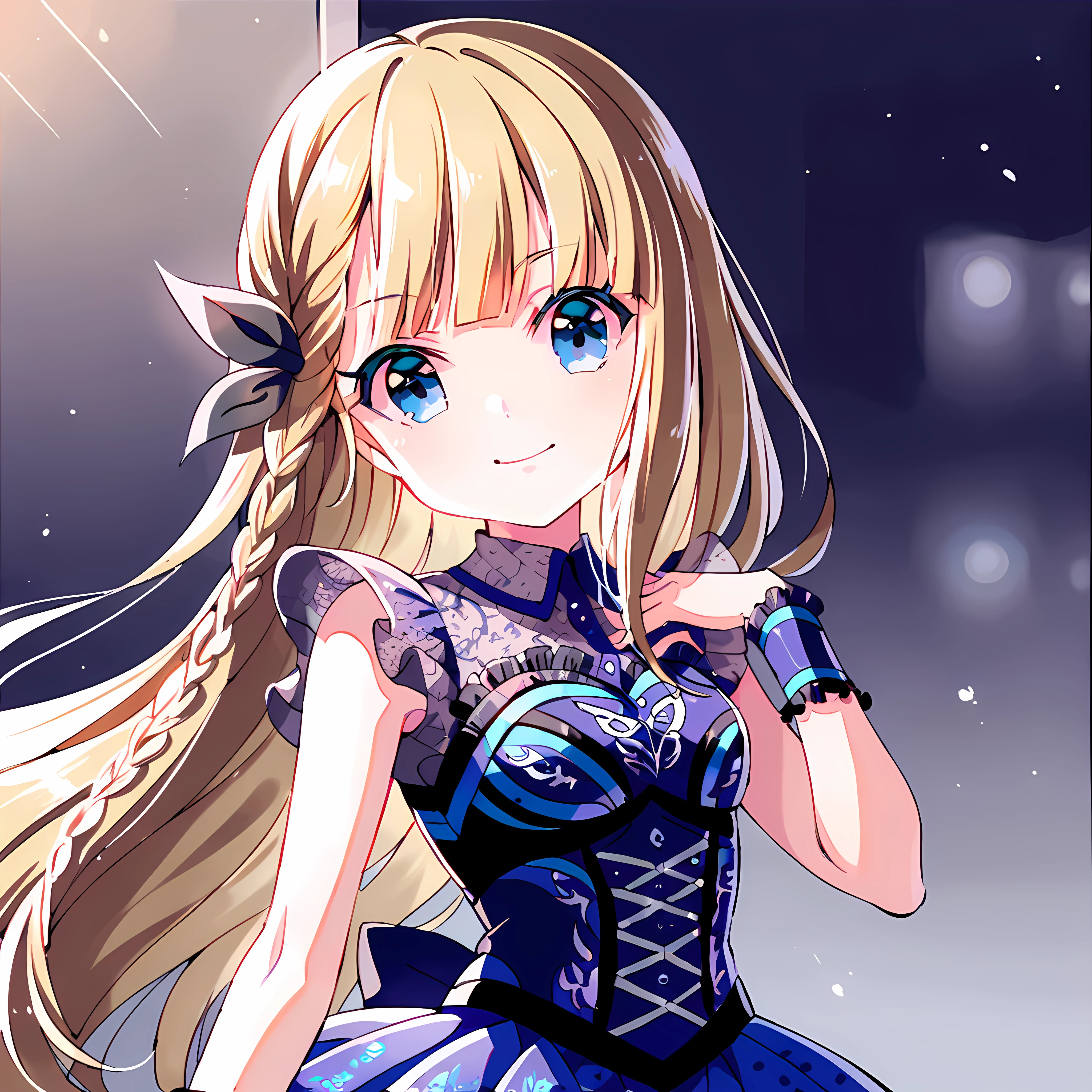 score_9,score_8_up,street,cowboy shot,
1girl, solo, narumiyasuzu, smile, suzuidoly dress, suzuidoly wrist cuffs, black thighhighs, suzuidoly knee boots, closed mouth, hand on own chest, head tilt, hand up, standing, looking at viewer,
