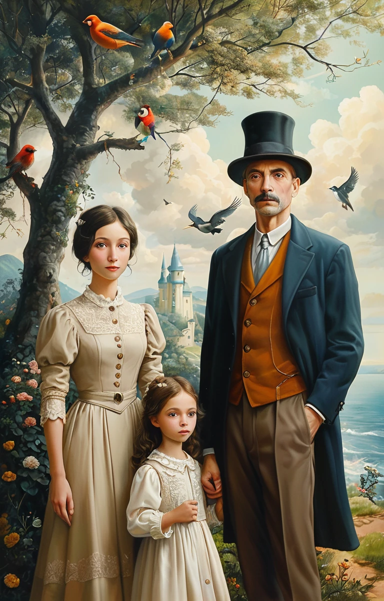 masterpiece,best quality,<lora:tbh328-sdxl:0.6>,illustration,style of magic realism style portrait of family