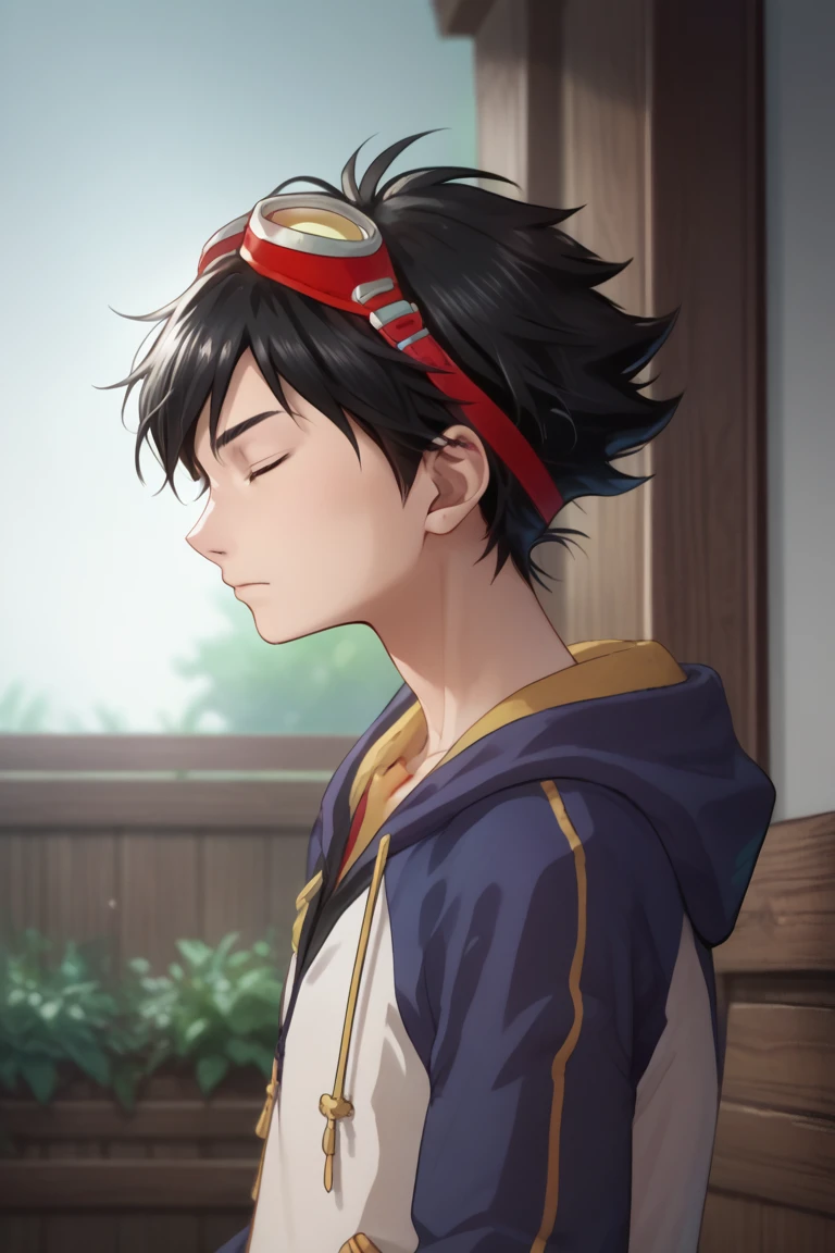 score_9, score_8_up, score_7_up, score_6_up, detailed, intricate details,best quality ,source_anime,
takuma momozuka, black hair, brown eyes, blue hoodie, black shirt, goggles, 1boy, male focus, goggles on head, closed eyes, solo, hood, profile, hoodie<lora:EMS-421709-EMS:1.000000>