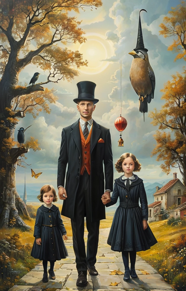 masterpiece,best quality,<lora:tbh328-sdxl:0.6>,illustration,style of magic realism style portrait of family