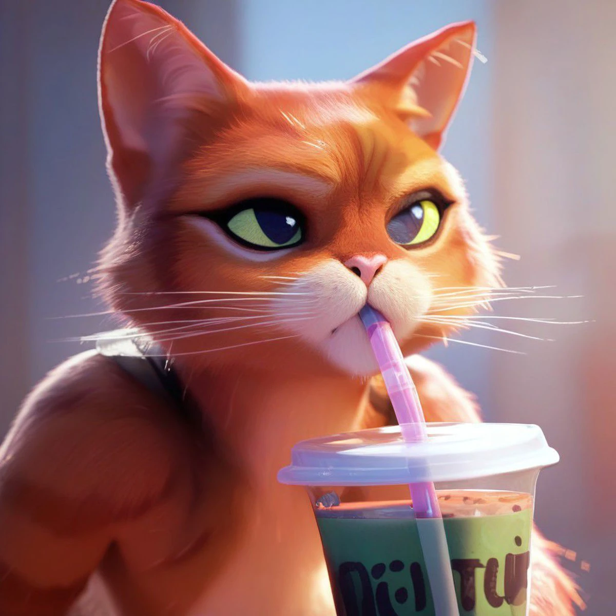 score_9_up, score_8_up, score_7_up, source_furry, puss in boots \(character\), cat. drink bubble tea