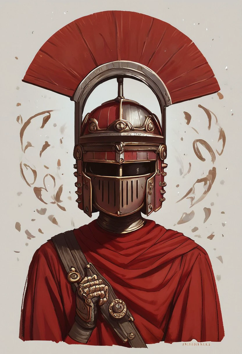 core_9,score_8_up,score_7_up, wearing armor, helmet, red tunic, red shirt, sandals, Intricate details, upper body, Proud look