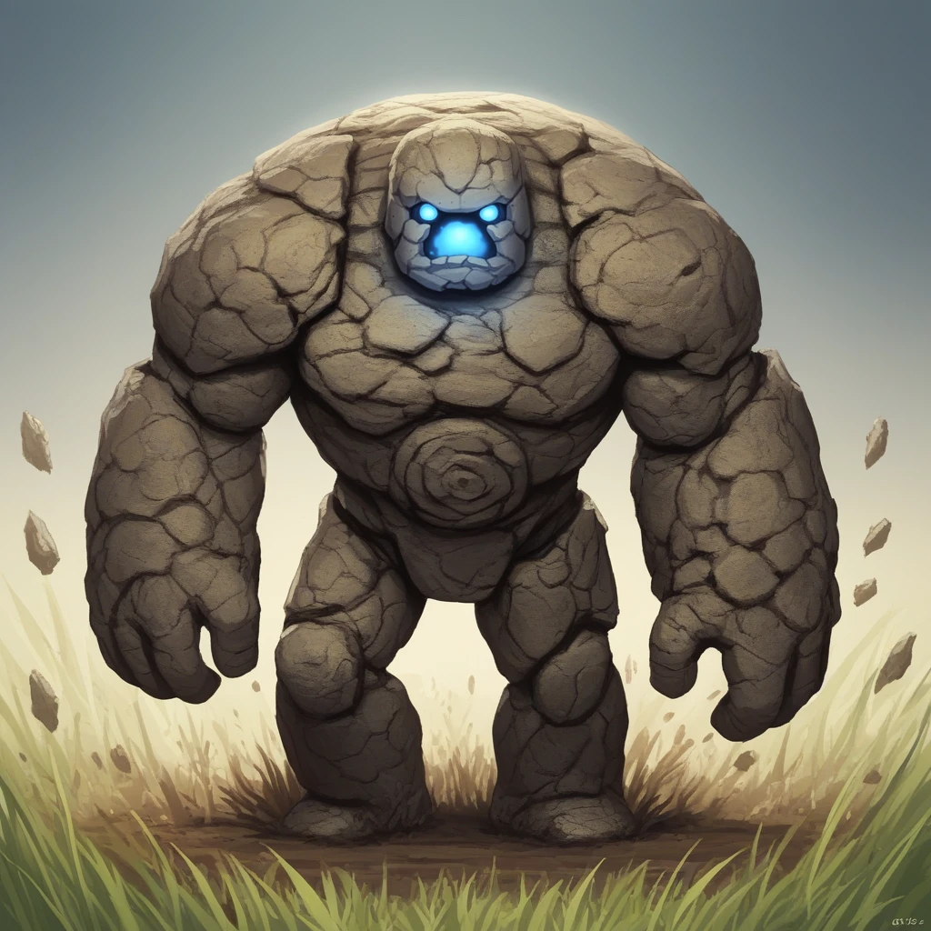 score_9, score_8_up, score_7_up, score_6_up, score_5_up, score_4_up, zPDXL2,source_anime,rating_questionable, <lora:Golems:0.8> gol3em, no humans, earth golem, dirt golem, grass, crops, glowing blue eyes,