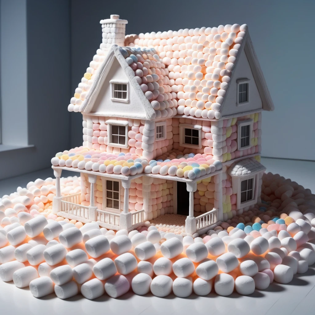 a house made out of Jed-mrshmlw  , <lora:MarshmallowStyle-000007:0.5>, masterpiece