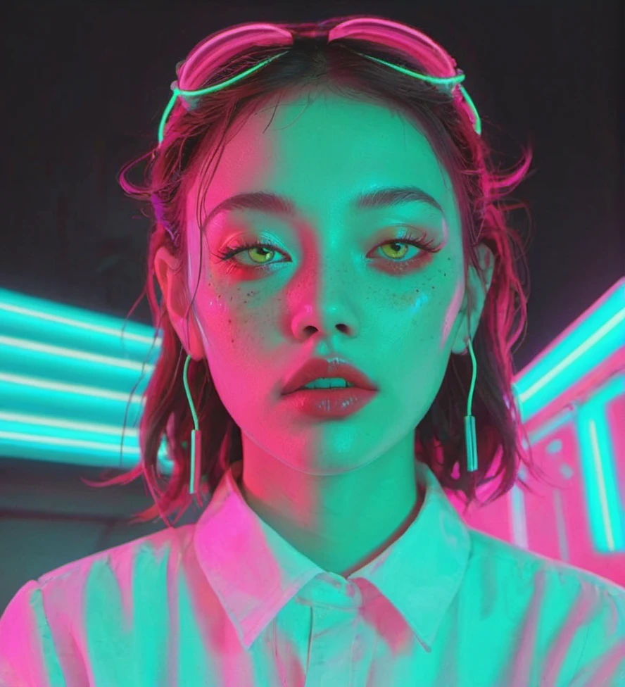 <lora:éè¹ç¯-000009:0.6>,Neon color style,woman,