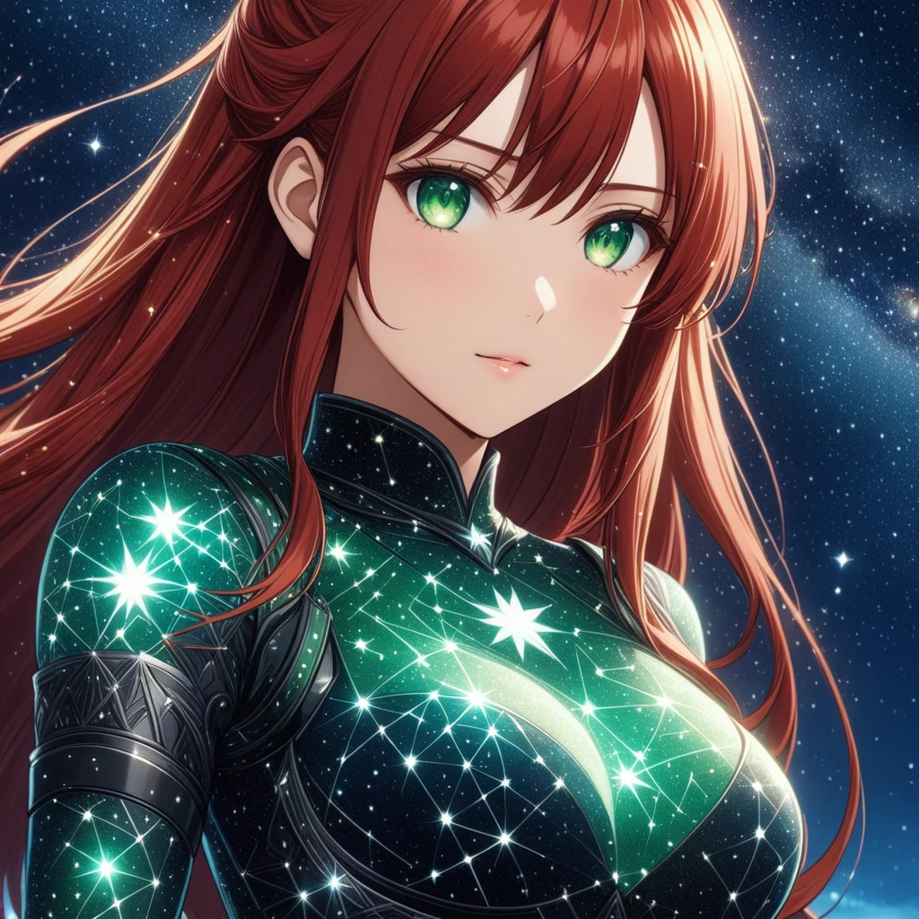 <lora:Starry_Morph:1> starry_morph, woman, red hair, green eyes, (anime, masterpiece, intricate:1.3), (best quality, hires textures, high detail:1.2), (4k),(incredibly detailed:1.4),UHD, 8K, ultra detailed