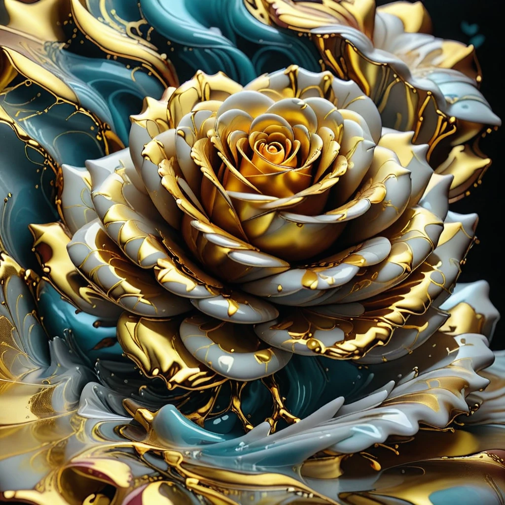 Liquid Marble, Golden Rose, detailed, ultrarealistic
