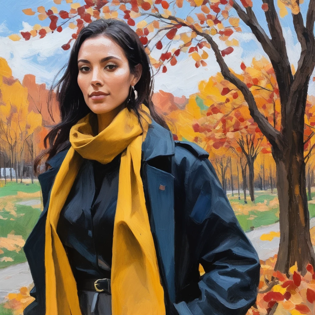 (Abstract) sketch of a woman in the fall season, oil on canvas,  mayxjm, <lora:mayajama_juggerX_xl_1_wocap_merger_59_140_merger_98_07_03-mayxjm:1>