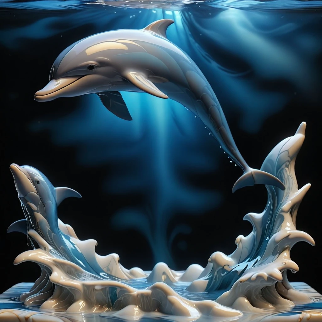 Liquid Marble, Dolphin, detailed, ultrarealistic