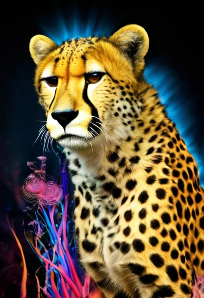 surrealist portrait of a cheetah with psychedelic details