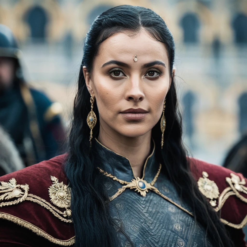 Skin texture, Closeup portrait photo of a stunning woman dressed as a highborn noble from game of thrones,f /2.8, Canon, 85mm,cinematic, high quality, looking at the camera,  mayxjm, <lora:mayajama_juggerX_xl_1_wocap_merger_59_140_merger_98_07_03-mayxjm:1>