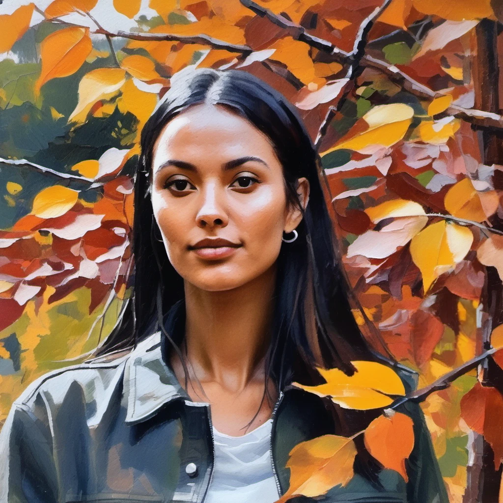 (Abstract) sketch of a woman in the fall season, oil on canvas,  mayxjm, <lora:mayajama_juggerX_xl_1_wocap_merger_59_140_merger_98_07_03-mayxjm:1>