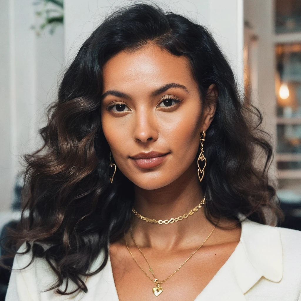 Looking straight at the camera, Film grain, skin texture, Instagram closeup selfie of a woman with beautiful wavy hair wearing a heart necklace,f/1.8,wearing a turtleneck shirt,  mayxjm, <lora:mayajama_juggerX_xl_1_wocap_merger_59_140_merger_98_07_03-mayxjm:1>