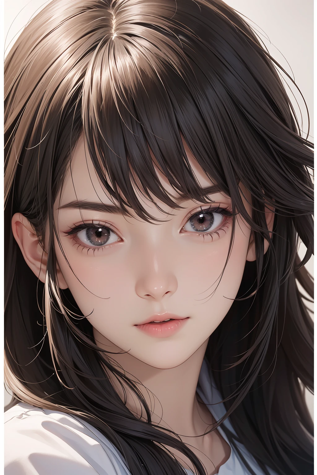 1girl, upper body, best quality, RAW photo, 16k wallpaper, extremely detailed CG, amazing, ultra detailed, hyperrealistic, official art, High quality texture, incredibly absurdres, highres, 18 years old, cute girl, beautiful face, detailed dark brown eyes