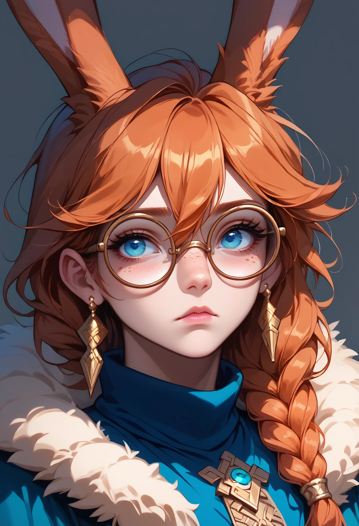 score_9, score_8_up, score_7_up, score_6_up, 1girl, solo, , top, fishnet tights, shorts, perfect face, perfecteyes, sexy, sexy girl, beautiful eyes, petite body, wide hips, medium breasts, from side, seductive, thigh, ,aurora (league of legends), 1girl, solo, blue eyes, rabbit ears, rabbit tail, round eyewear, green cloak, fur trim