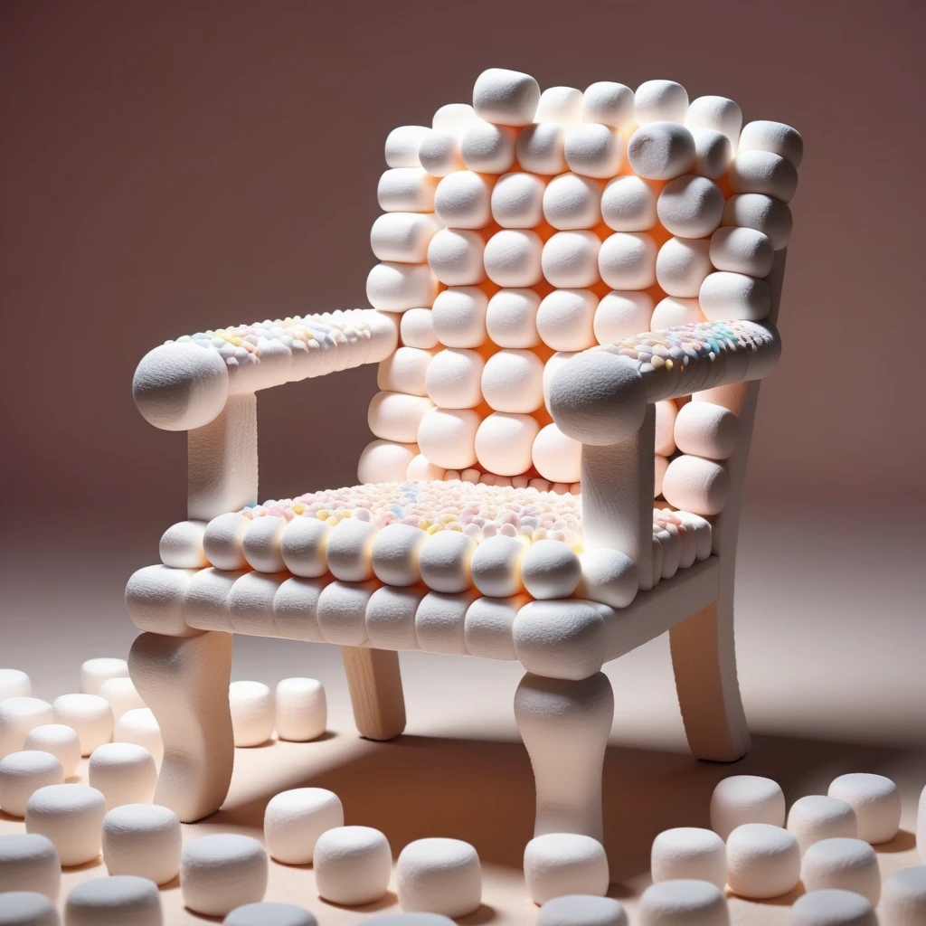 a chair made out of Jed-mrshmlw  , <lora:MarshmallowStyle-000007:0.5>, masterpiece