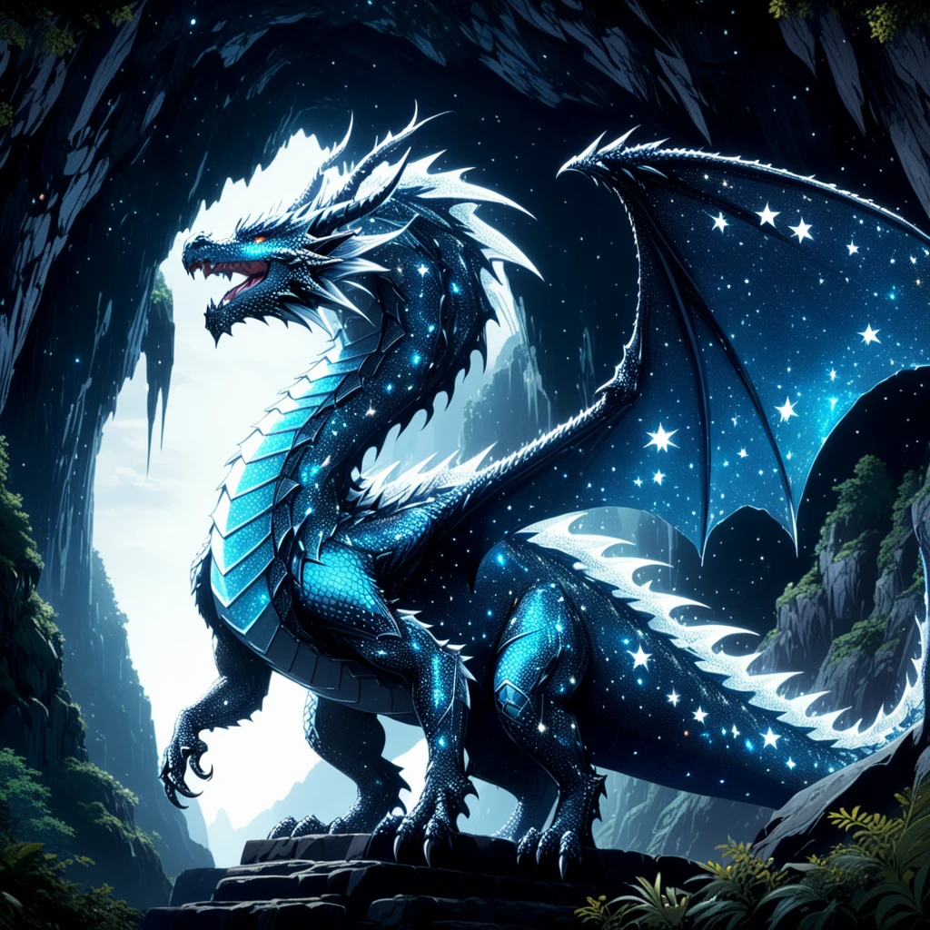 <lora:Starry_Morph:1> starry_morph dragon in cave, (anime, masterpiece, intricate:1.3), (best quality, hires textures, high detail:1.2), (4k),(incredibly detailed:1.4),UHD, 8K, ultra detailed