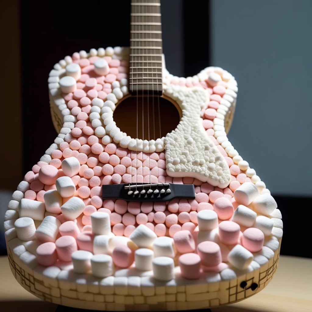 a guitar made out of Jed-mrshmlw  , <lora:MarshmallowStyle-000007:0.5>