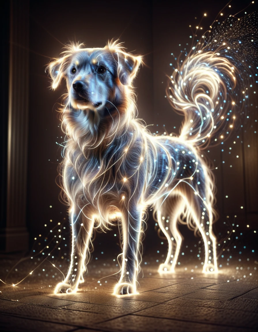 photograph lightlora, 1dog, made from light, light, light particles, 50mm . cinematic 4k epic detailed 4k epic detailed photograph shot on kodak detailed cinematic hbo dark moody, 35mm photo, grainy, vignette, vintage, Kodachrome, Lomography, stained, highly detailed, found footage, lightlora, 1dog, made from light, light, light particles,Photorealistic, Ultra-high detail, lifelike textures, realistic lighting, high-resolution, lightlora, 1dog, made from light, light, light particles,Cinematic Lighting, Dramatic lighting, high contrast, detailed shadows, high-resolution