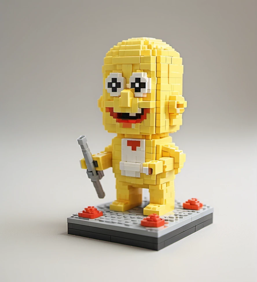 Lego pixel art,toy,3d model,detailed,playful,creativity,fine craftsmanship,childhood,hobby,indoor,studio lighting,<lora:å¾®ååç´ -000009:0.6>,Spongebob,Åboshi,Squidward,