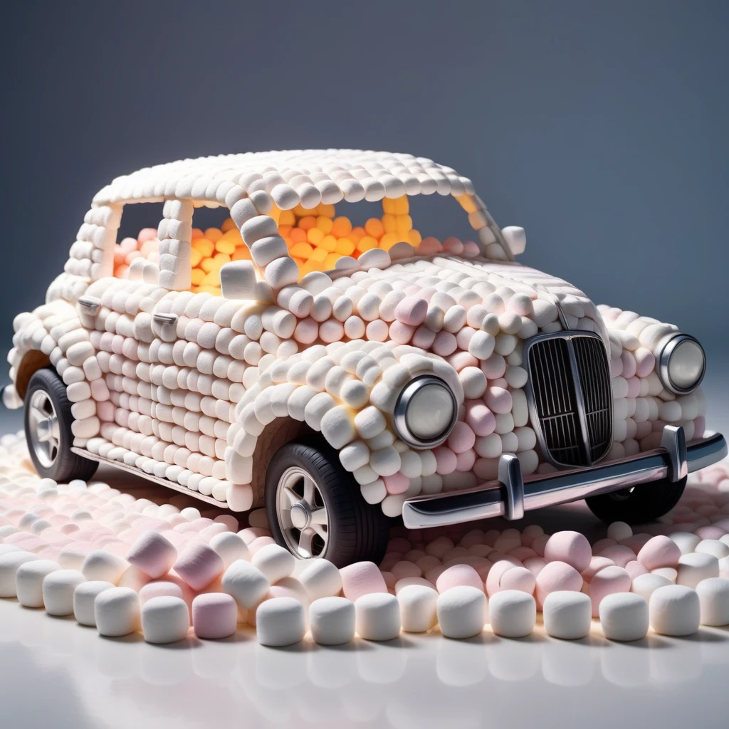 a car made out of Jed-mrshmlw  , <lora:MarshmallowStyle-000007:0.5>