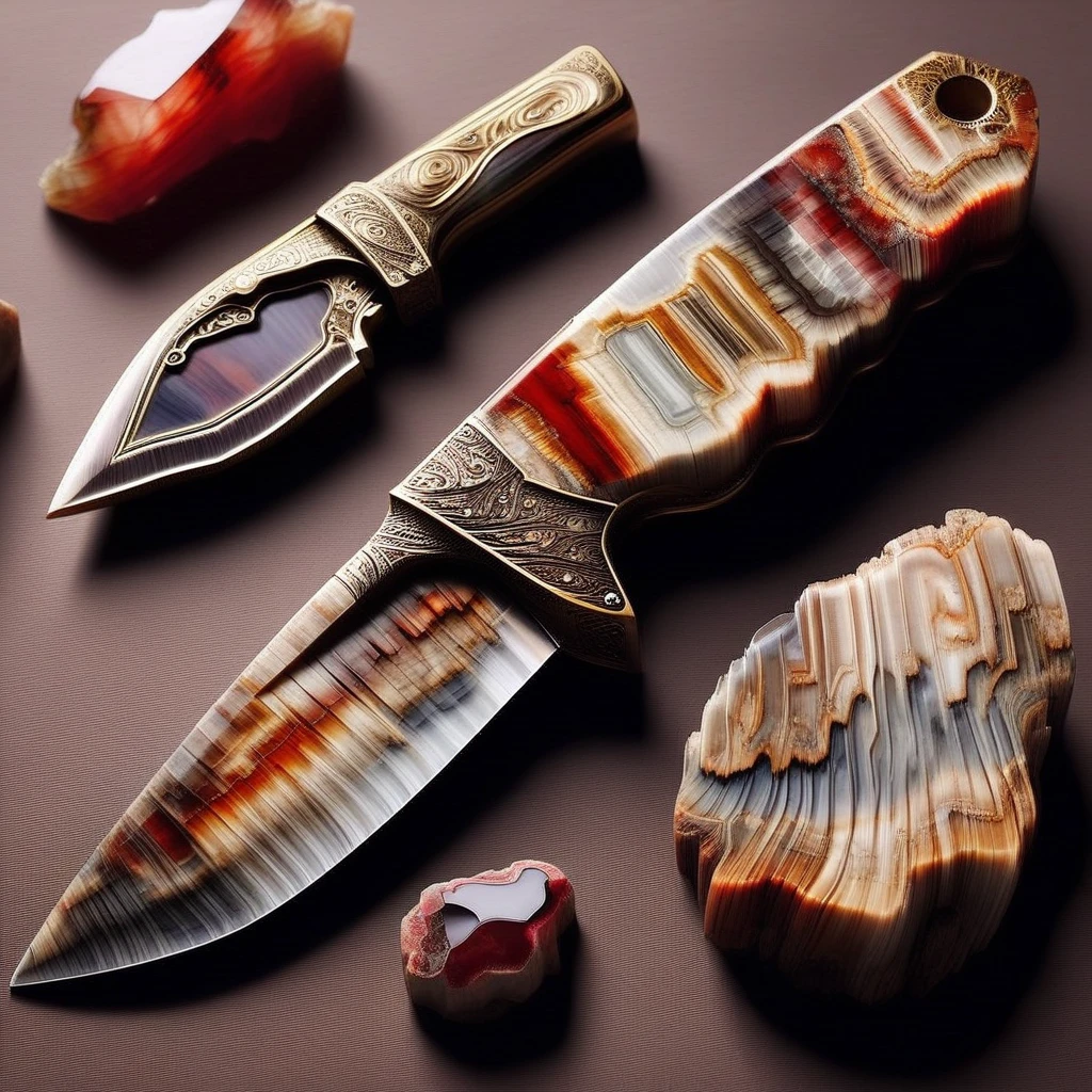 petrified wood, an knife