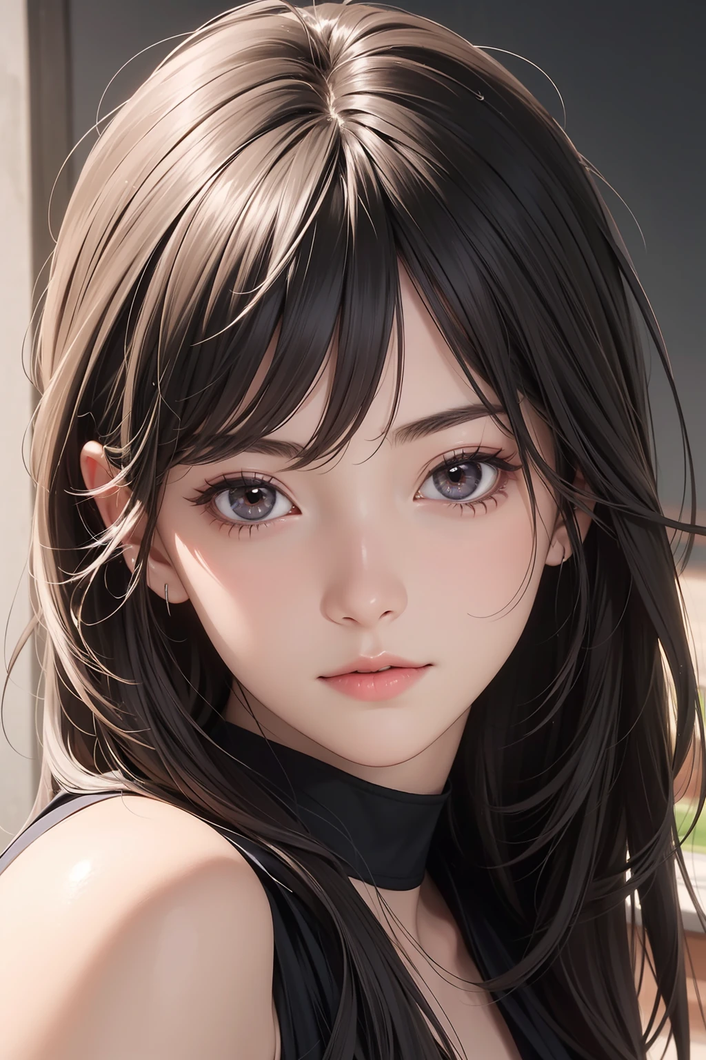 1girl, upper body, best quality, RAW photo, 16k wallpaper, extremely detailed CG, amazing, ultra detailed, hyperrealistic, official art, High quality texture, incredibly absurdres, highres, 18 years old, cute girl, beautiful face, detailed dark brown eyes