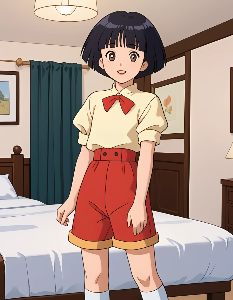 masterpiece, best quality, 1boy, anime screencap, anime coloring, male focus, ninja, sitting on tree branch, barefoot, solo, thighs together, 
, (night, dark, shadow),
<lora:Saskk10:1>, saskk, black hair, black eyes, freckles, scarf, ponytail, male child, retro artstyle, style parody,