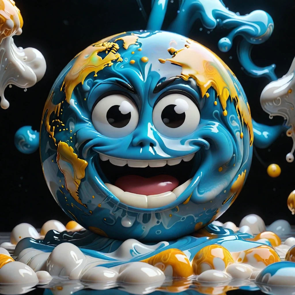 Liquid Marble, Earth as an Emojiman, cinematic quality, liquid marble, solo, cute